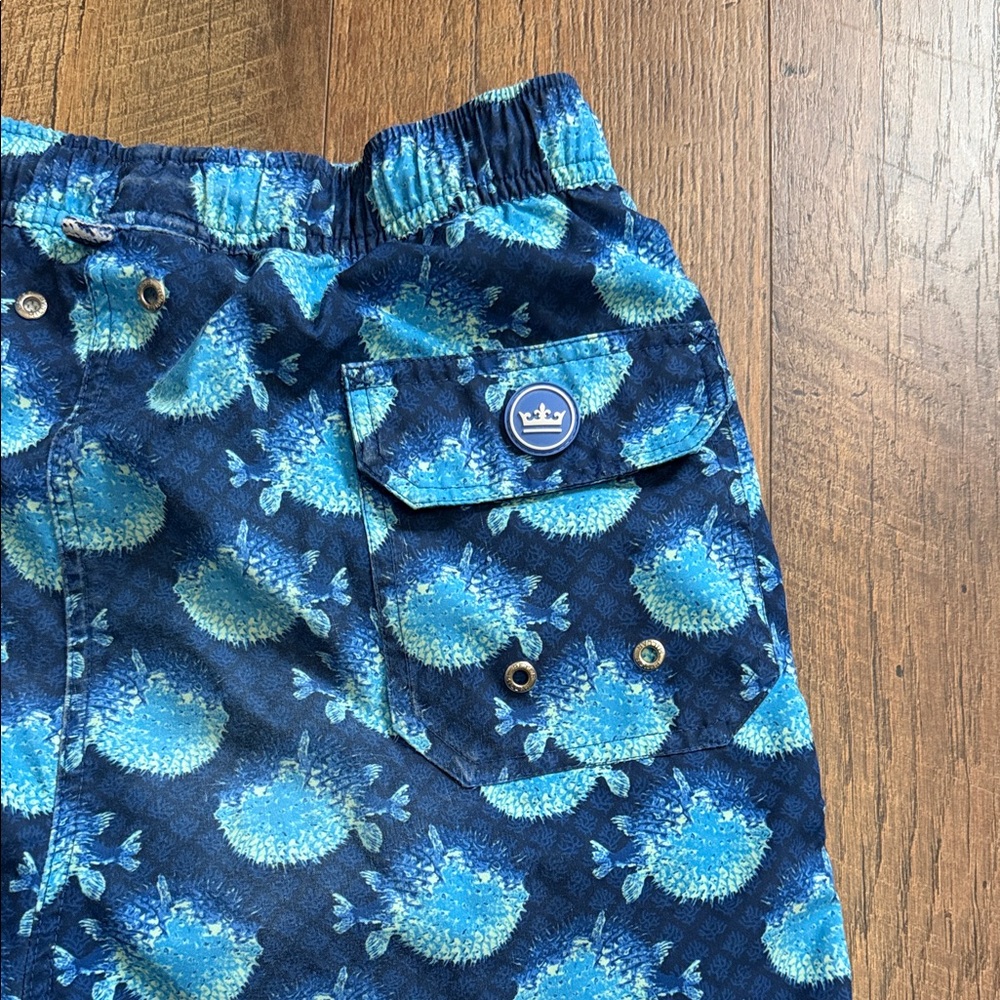 Peter Millar Navy and Light Blue Patterned Swim Shorts - Picture 6 of 10
